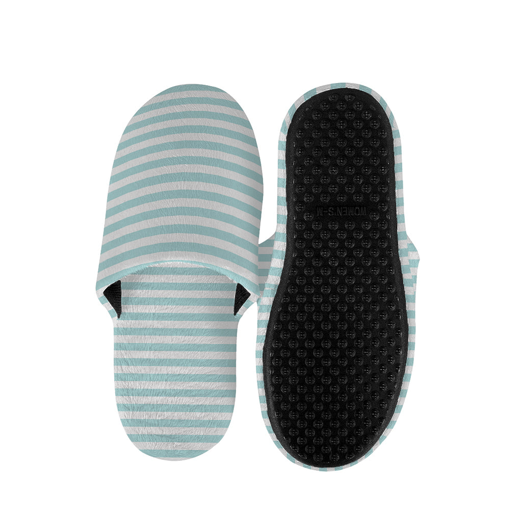 White And Cyan Striped Pattern Print Slippers