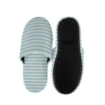 White And Cyan Striped Pattern Print Slippers