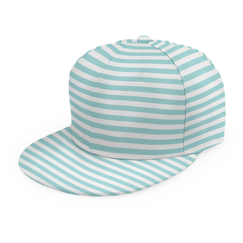 White And Cyan Striped Pattern Print Snapback Cap