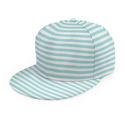 White And Cyan Striped Pattern Print Snapback Cap