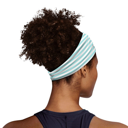 White And Cyan Striped Pattern Print Sports Headband