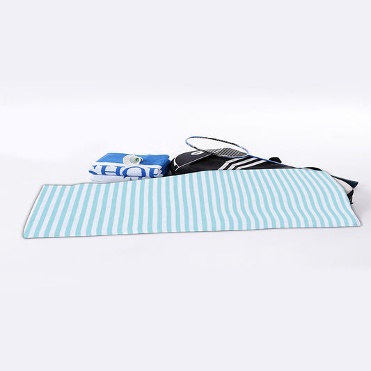 White And Cyan Striped Pattern Print Sports Towel
