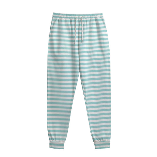 White And Cyan Striped Pattern Print Sweatpants