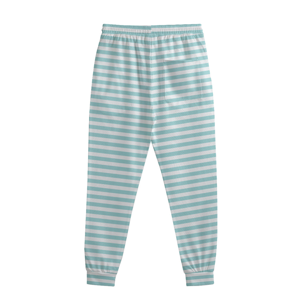 White And Cyan Striped Pattern Print Sweatpants