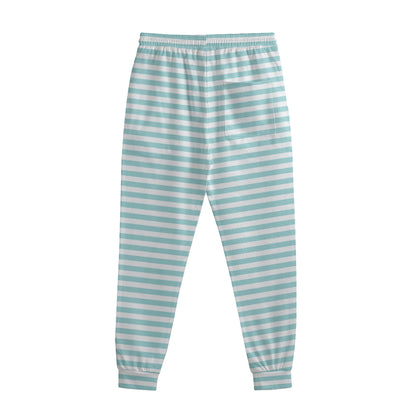 White And Cyan Striped Pattern Print Sweatpants