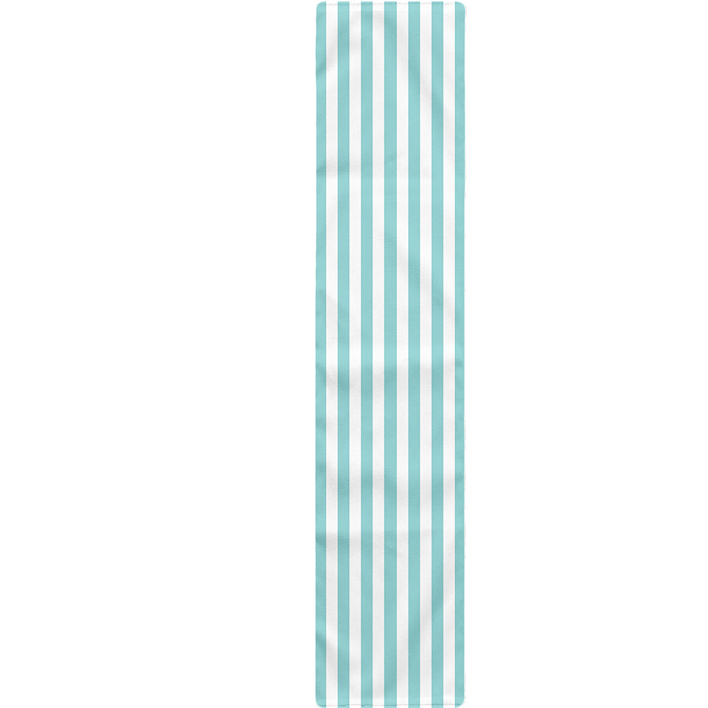 White And Cyan Striped Pattern Print Table Runner