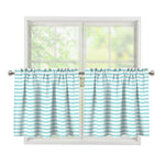 White And Cyan Striped Pattern Print Tier Curtains