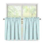 White And Cyan Striped Pattern Print Tier Curtains