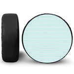 White And Cyan Striped Pattern Print Tire Cover