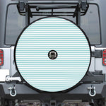 White And Cyan Striped Pattern Print Tire Cover With Camera Hole