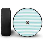 White And Cyan Striped Pattern Print Tire Cover With Camera Hole