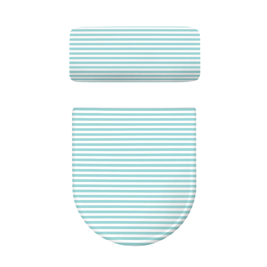 White And Cyan Striped Pattern Print Toilet Lid And Tank Cover Set