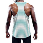 White And Cyan Striped Pattern Print Training Tank Top