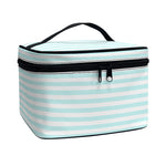 White And Cyan Striped Pattern Print Travel Makeup Bag