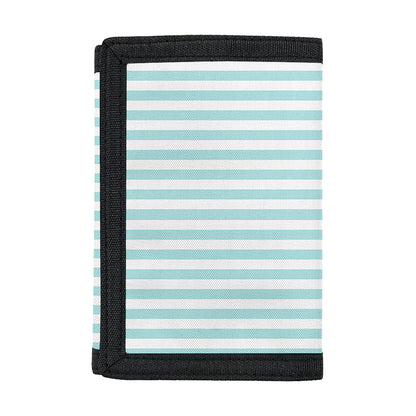 White And Cyan Striped Pattern Print Trifold Wallet