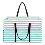 White And Cyan Striped Pattern Print Utility Tote Bag
