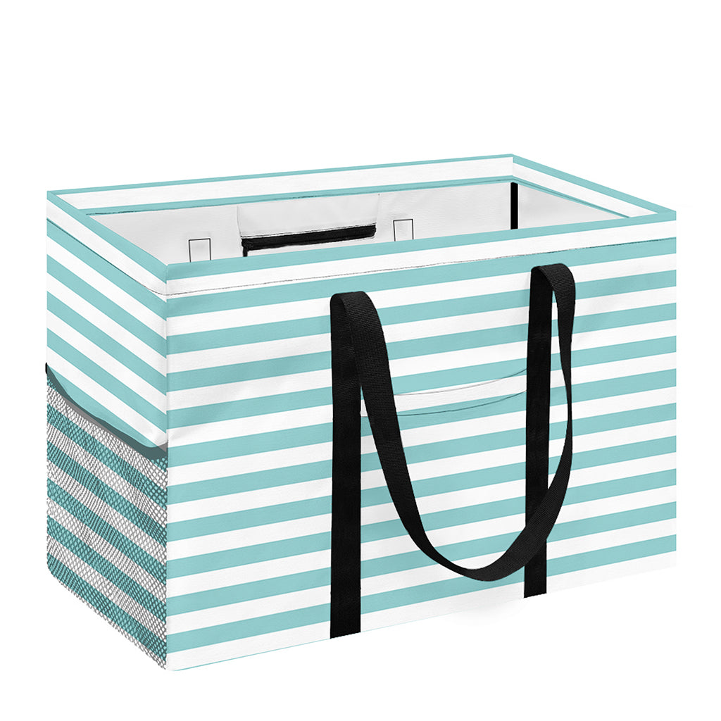White And Cyan Striped Pattern Print Utility Tote Bag