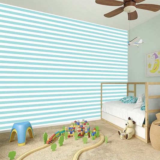 White And Cyan Striped Pattern Print Wall Sticker