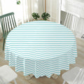 White And Cyan Striped Pattern Print Waterproof Round Tablecloth