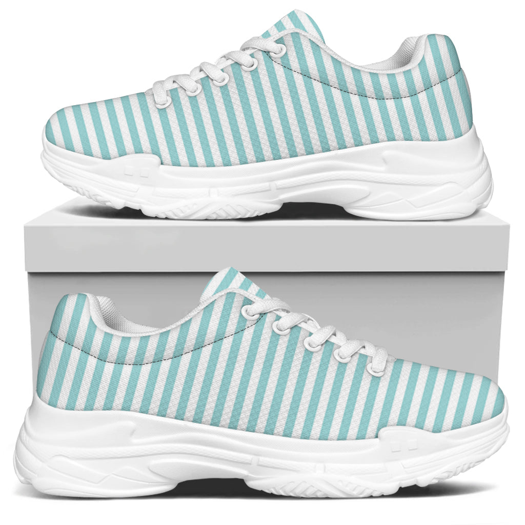 White And Cyan Striped Pattern Print White Chunky Shoes