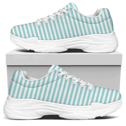 White And Cyan Striped Pattern Print White Chunky Shoes