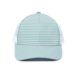White And Cyan Striped Pattern Print White Mesh Trucker Cap
