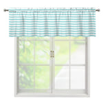 White And Cyan Striped Pattern Print Window Valance
