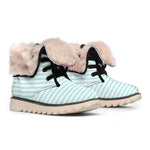 White And Cyan Striped Pattern Print Winter Boots
