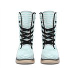White And Cyan Striped Pattern Print Winter Boots