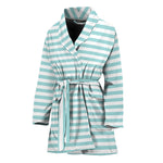 White And Cyan Striped Pattern Print Women's Bathrobe