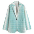 White And Cyan Striped Pattern Print Women's Blazer
