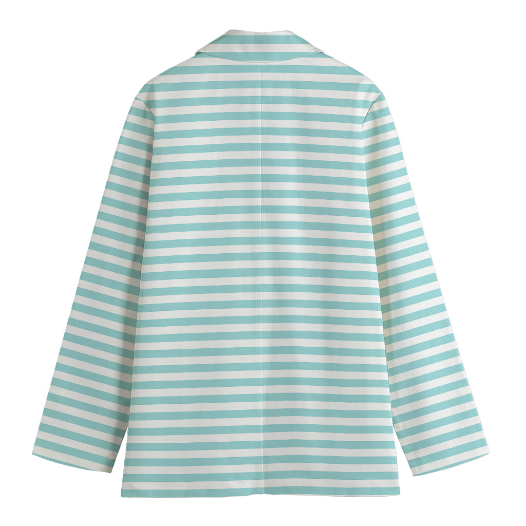 White And Cyan Striped Pattern Print Women's Blazer