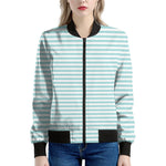 White And Cyan Striped Pattern Print Women's Bomber Jacket