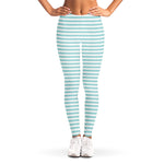 White And Cyan Striped Pattern Print Women's Leggings