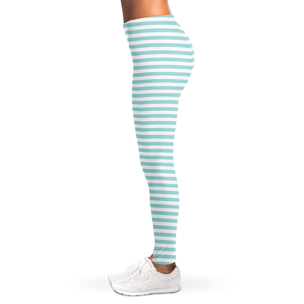 White And Cyan Striped Pattern Print Women's Leggings