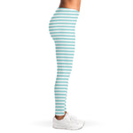 White And Cyan Striped Pattern Print Women's Leggings