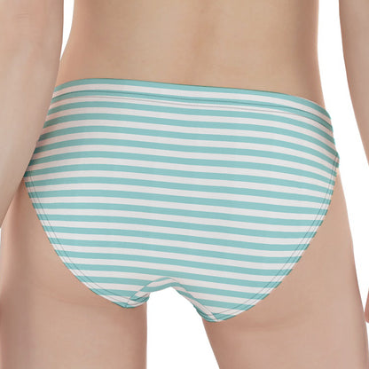 White And Cyan Striped Pattern Print Women's Panties