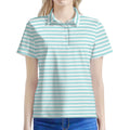 White And Cyan Striped Pattern Print Women's Polo Shirt