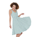 White And Cyan Striped Pattern Print Women's Sleeveless Dress