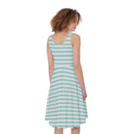 White And Cyan Striped Pattern Print Women's Sleeveless Dress