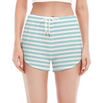 White And Cyan Striped Pattern Print Women's Split Running Shorts