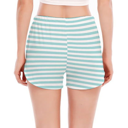 White And Cyan Striped Pattern Print Women's Split Running Shorts