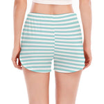 White And Cyan Striped Pattern Print Women's Split Running Shorts