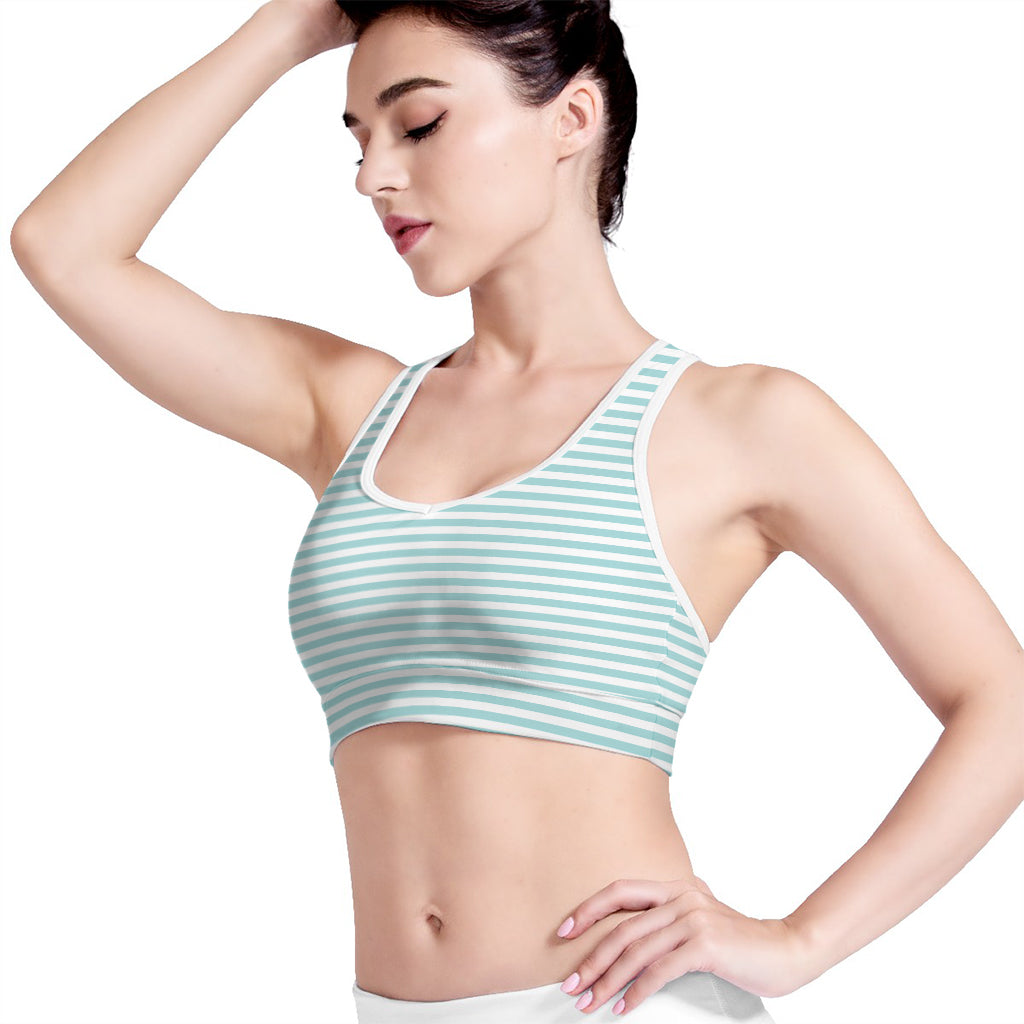 White And Cyan Striped Pattern Print Women's Sports Bra