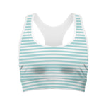 White And Cyan Striped Pattern Print Women's Sports Bra