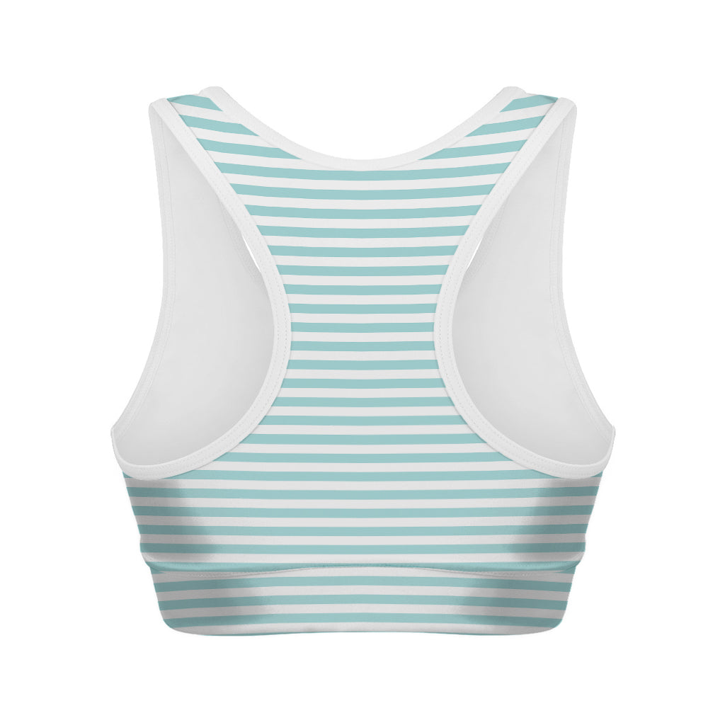 White And Cyan Striped Pattern Print Women's Sports Bra