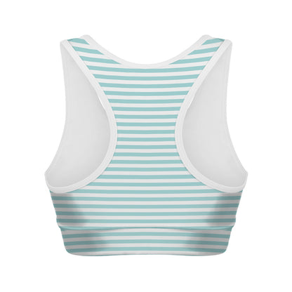 White And Cyan Striped Pattern Print Women's Sports Bra