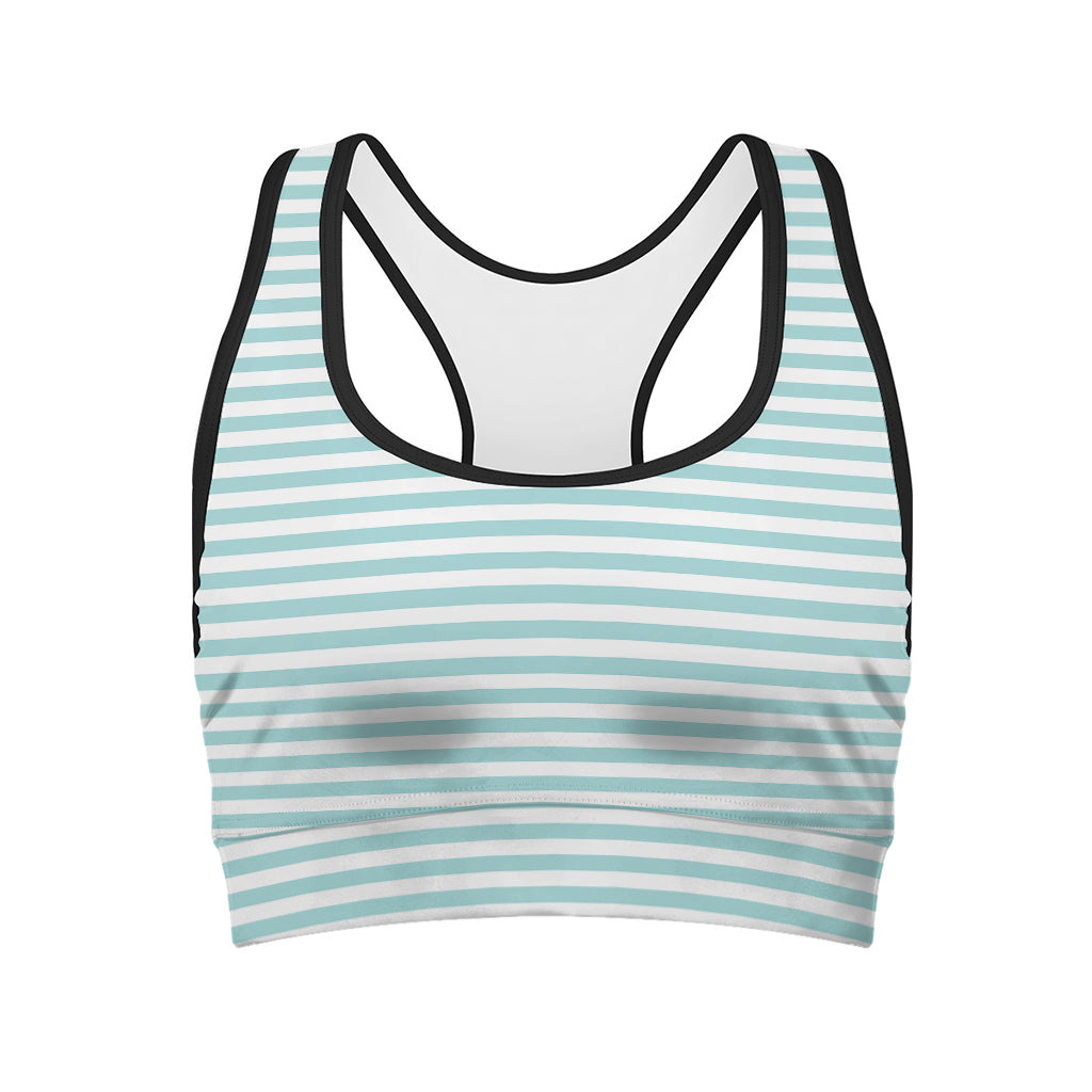White And Cyan Striped Pattern Print Women's Sports Bra