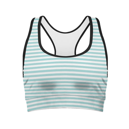 White And Cyan Striped Pattern Print Women's Sports Bra