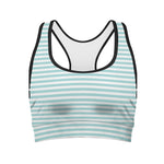 White And Cyan Striped Pattern Print Women's Sports Bra